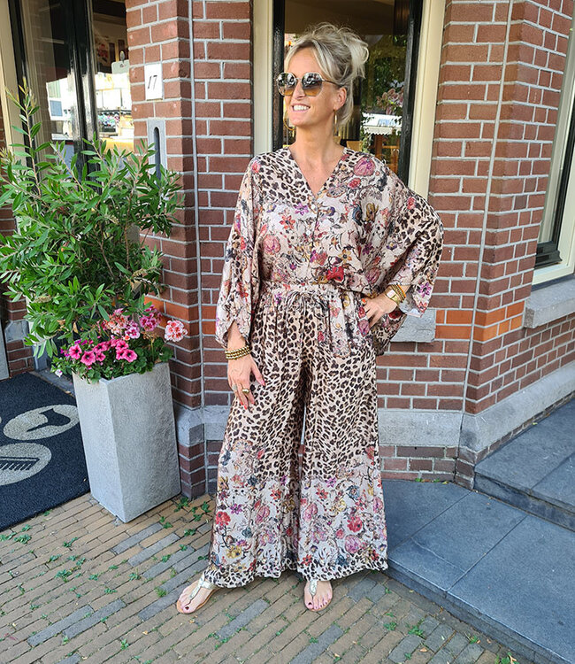 BoeBou Oversized Zijdelook Blouse Leo Bruintinten