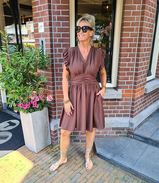 Azzurro Ruffle Dress Getailleerd Elastiek Donkerbruin