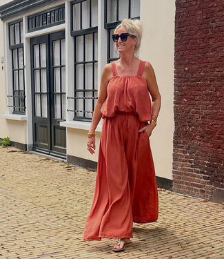 2-Delige Set Ballon Top + Wijde Broek Donker Oranje