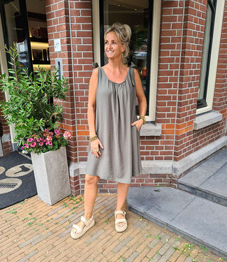 Azzurro Medium Dress met Strikjes Armygroen