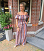 2-delige Offshoulder Top + Broek Strepen Bruin/Blauw