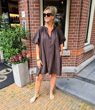 Luchtige Oversized Tuniek/Blouse/Jurk Donkerbruin