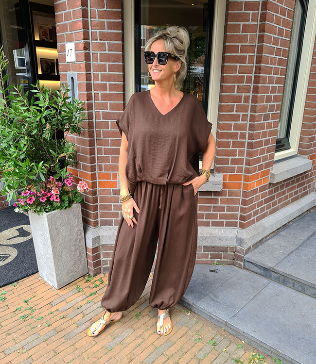 Oversized Linnenlook Blouse Donkerbruin