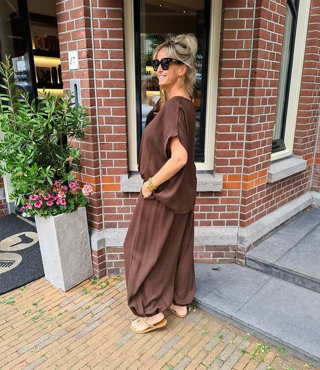 Oversized Linnenlook Blouse Donkerbruin