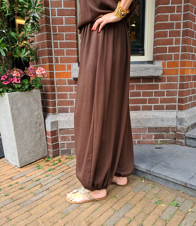 Oversized Linnenlook Ballon Broek Donkerbruin