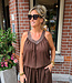 Oversized Linnenlook Top met Shimmer Donkerbruin