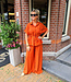 2-Delige Set Doorknoop Blouse + Pantalon Donker Oranje