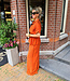 2-Delige Set Doorknoop Blouse + Pantalon Donker Oranje