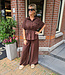2-Delige Set Doorknoop Blouse + Pantalon Donkerbruin