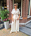 2-Delige Set Doorknoop Blouse + Pantalon Beige