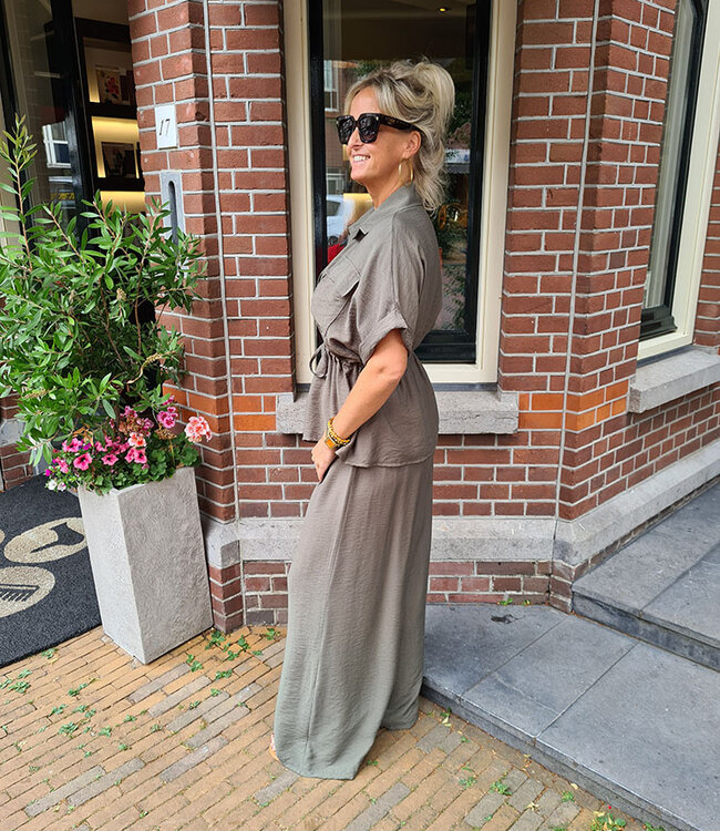 2-Delige Set Doorknoop Blouse + Pantalon Groen