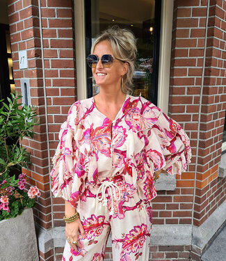 Oversized Ruffle Blouse Flower Rood/Roze