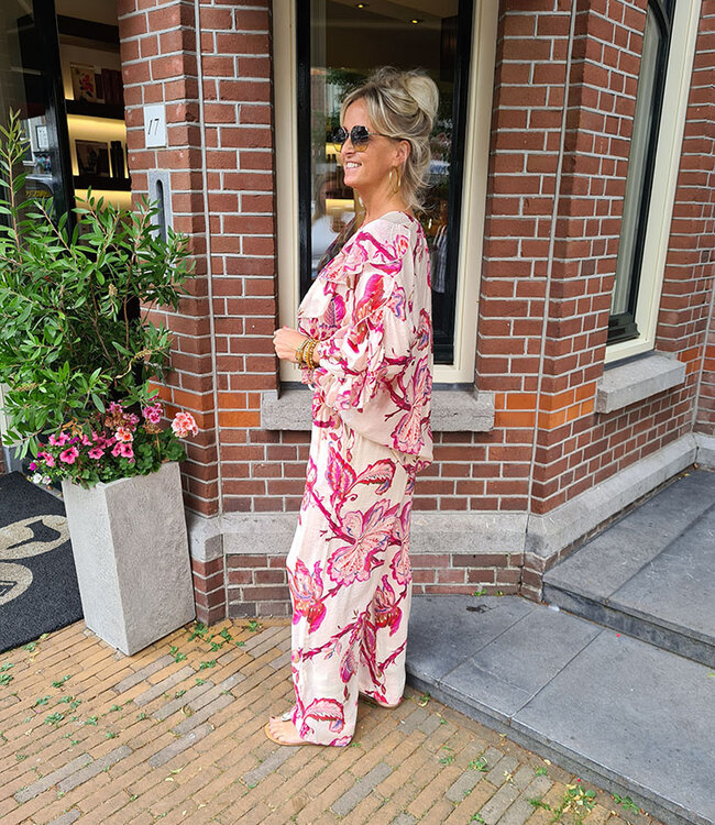 Oversized Ruffle Blouse Flower Rood/Roze
