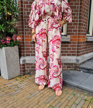 Dunne Broek Flower Rood/Roze