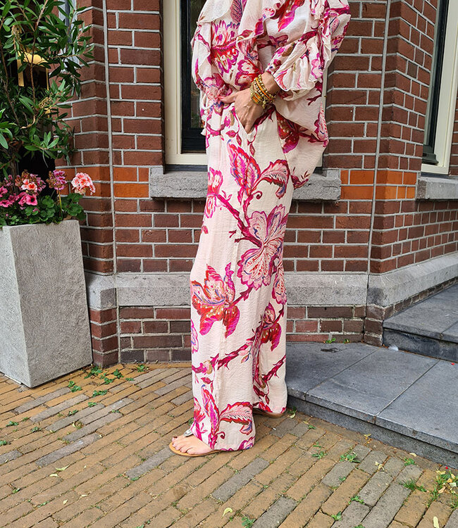 Dunne Broek Flower Rood/Roze