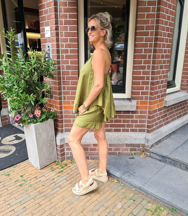 2-Delige Spaghettibandtop + Short Groen