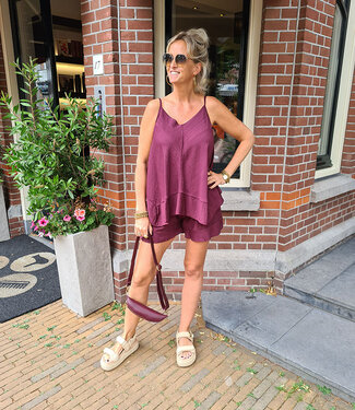 2-Delige Spaghettibandtop + Short Bordeaux