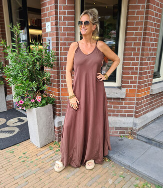 Azzurro Lange Spaghettiband Dress Donkerbruin