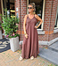 Azzurro Lange Spaghettiband Dress Donkerbruin
