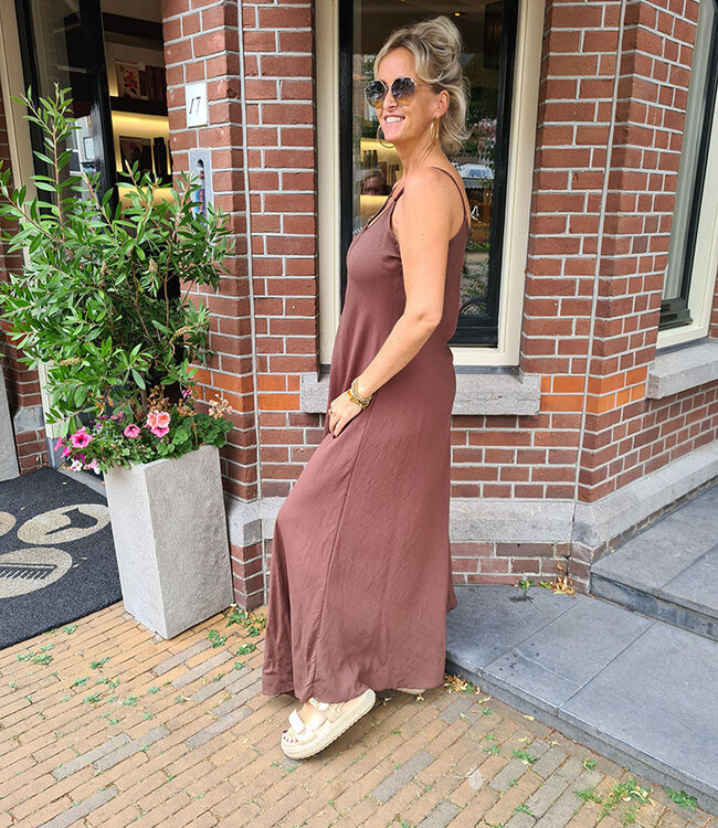 Azzurro Lange Spaghettiband Dress Donkerbruin