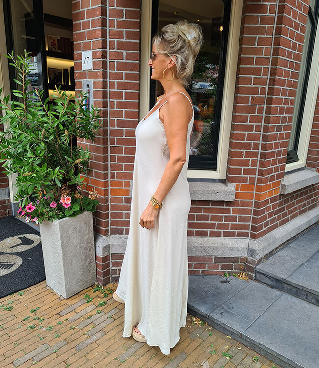 Azzurro Lange Spaghettiband Dress Crème