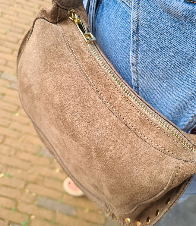 Suède Bag met Studs Monica Taupe