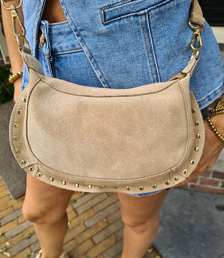 Suède Bag met Studs Monica Sand