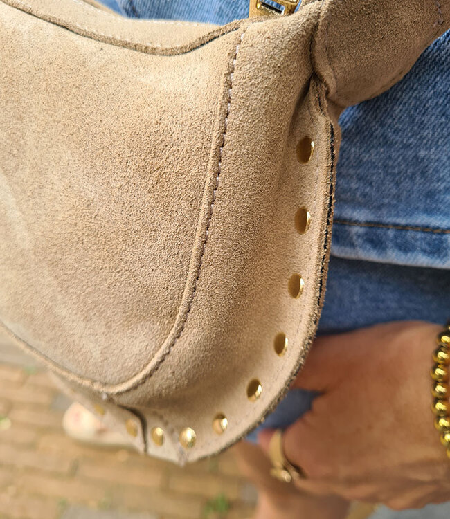 Suède Bag met Studs Monica Sand