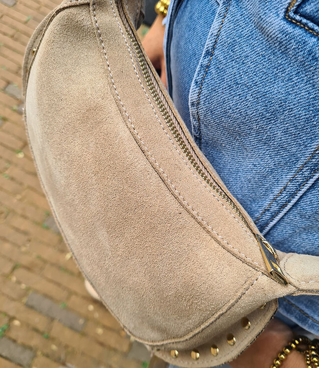Suède Bag met Studs Monica Sand