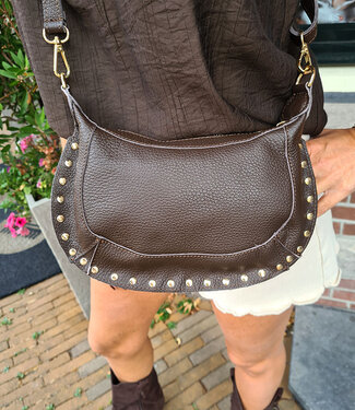 Leder Bag met Studs Monica Donkerbruin