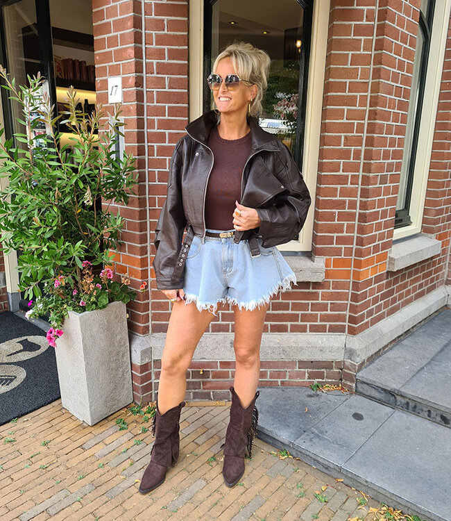 Lederlook Short Jacket Donkerbruin