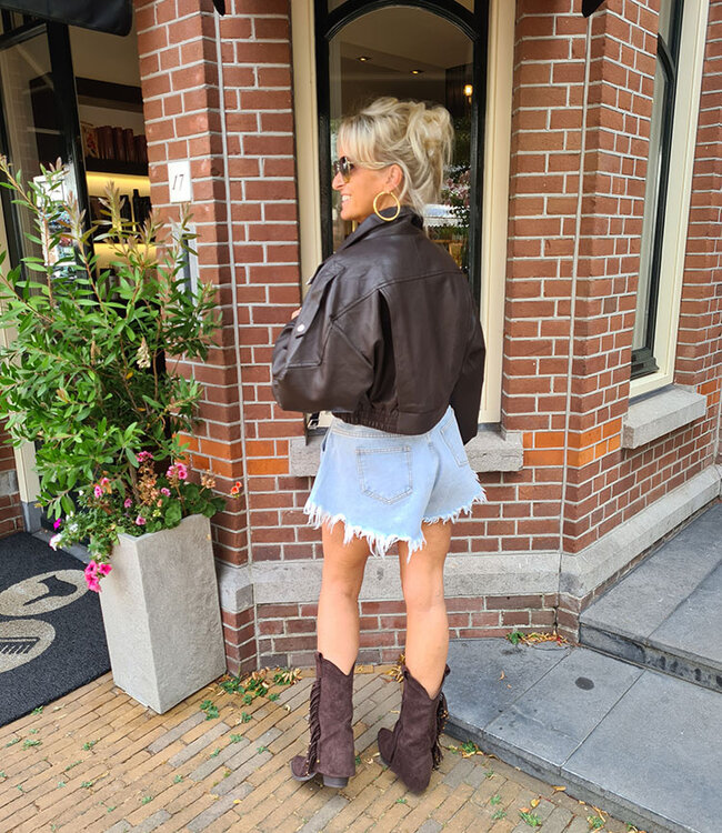 Lederlook Short Jacket Donkerbruin