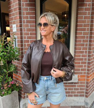 Lederlook Bomber Jacket Donkerbruin