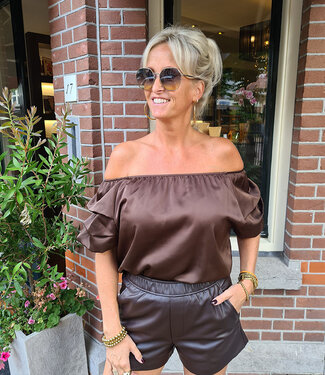 Zijdelook Offshoulder Blouse Donkerbruin
