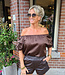 Zijdelook Offshoulder Blouse Donkerbruin