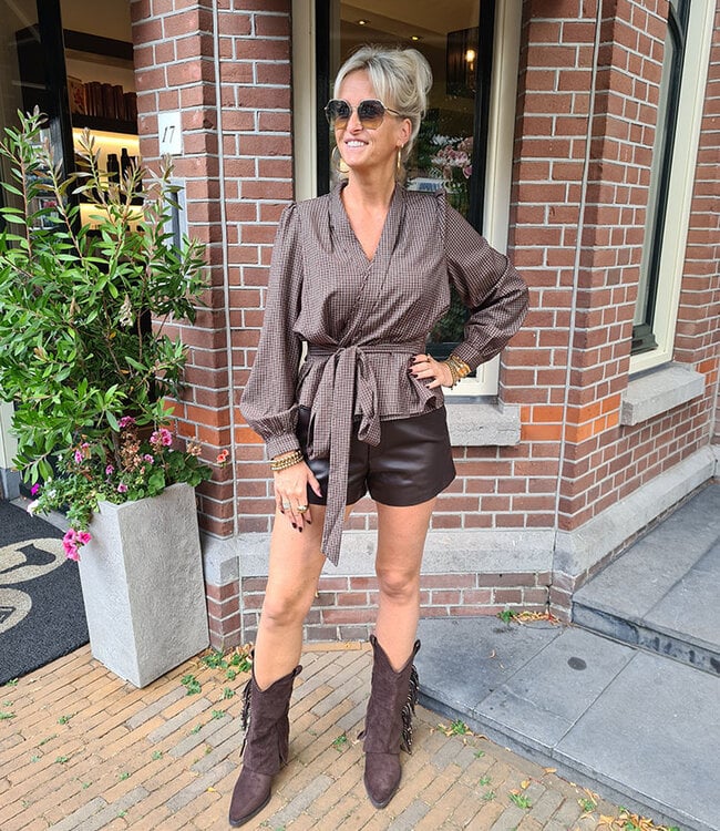 Geruite Wikkelblouse Bruintinten