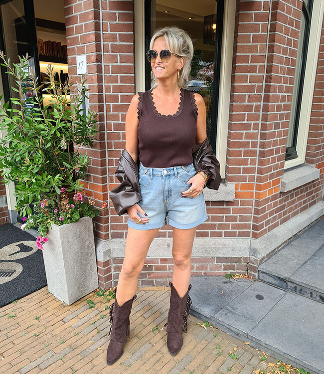 Ruffle Rand Hemdje Donkerbruin met Shimmer