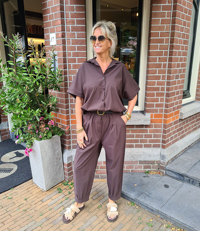 Tan Blouse Elastiek Donkerbruin