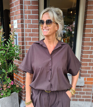 Tan Blouse Elastiek Donkerbruin