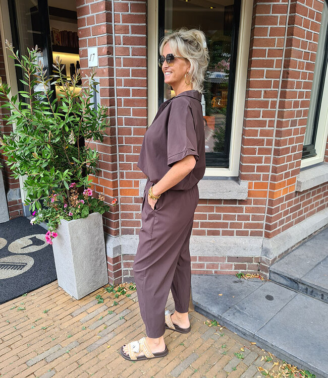 Tan Blouse Elastiek Donkerbruin