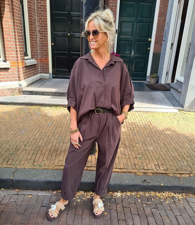 Tan Blouse Oversized Donkerbruin