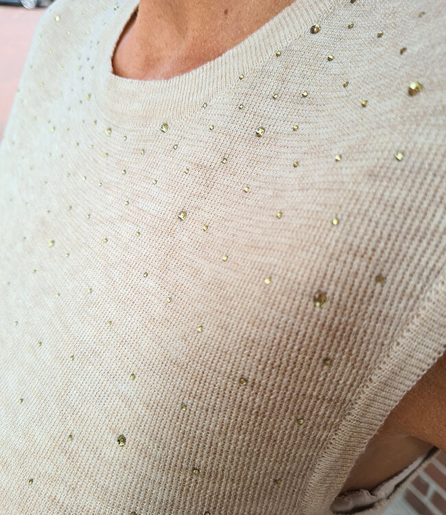 Mouwloze Knit Top met Strass Taupe