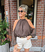 Blouse Opengewerkte Mouwen Donkerbruin