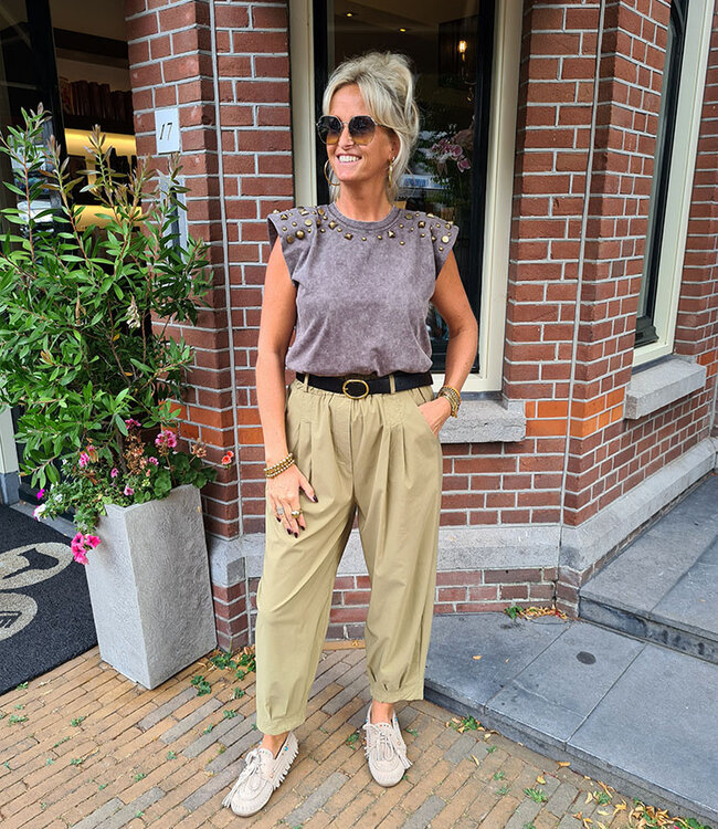 Mouwloze T-shirt met Studs Grey