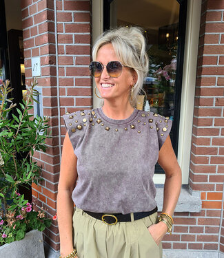 Mouwloze T-shirt met Studs Grey