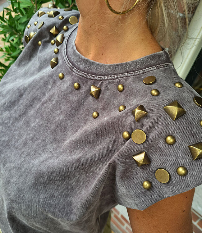 Mouwloze T-shirt met Studs Grey