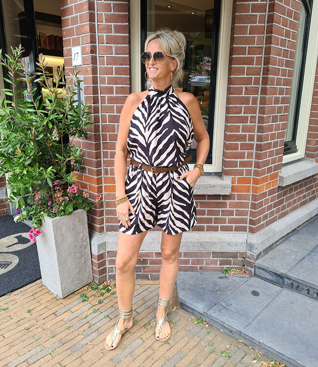 Zebra Haltertop Zwart/Crème