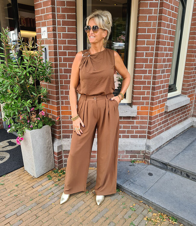 Azzurro Mouwloze Top met Gesp Dkr Bruin