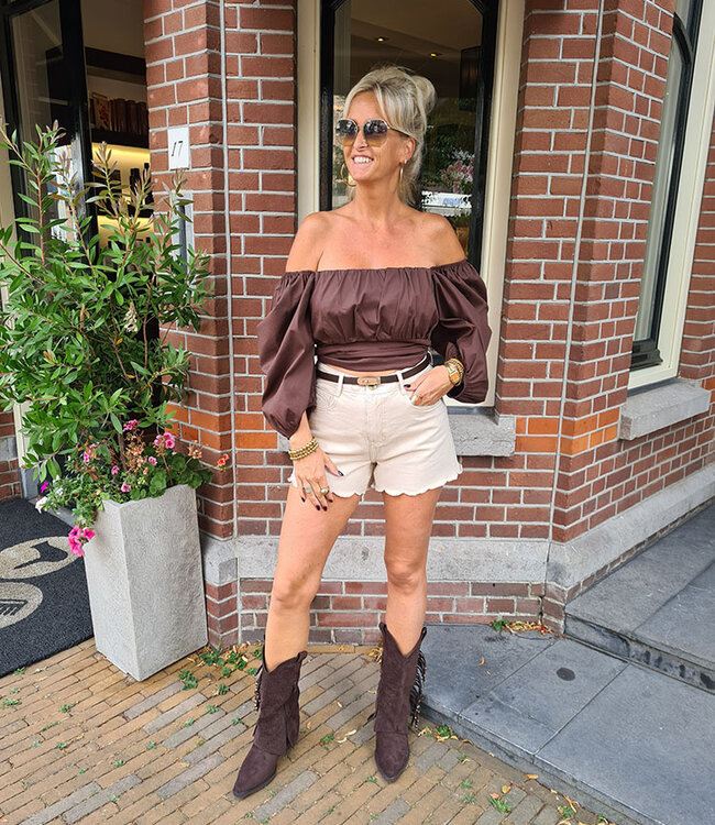 Blouse Short Offshoulder Donkerbruin