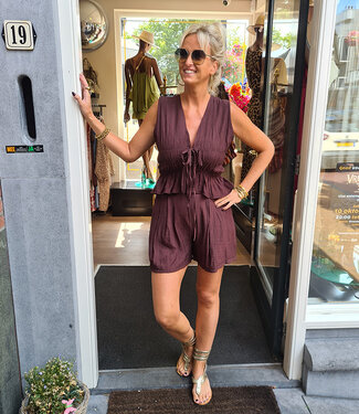 2-Delige Set Gesmokte Top + Short Donkerbruin